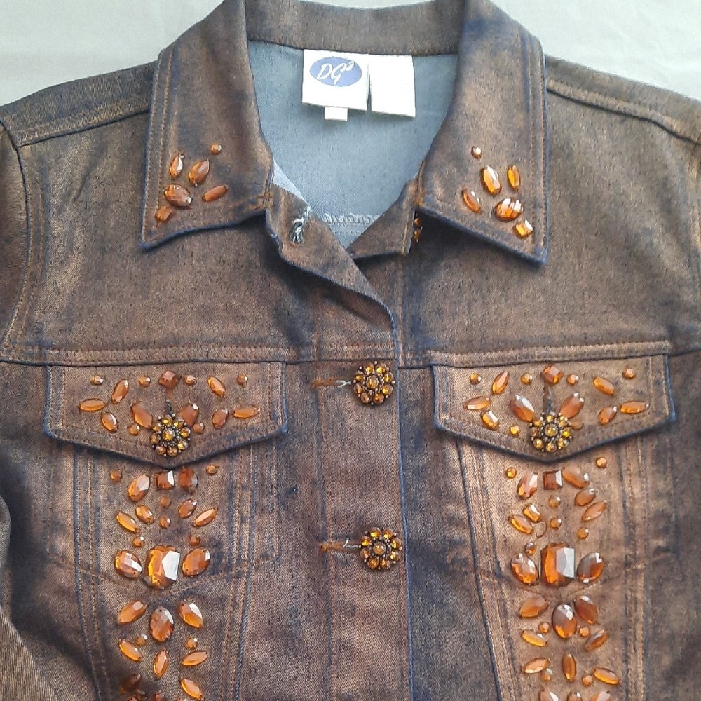 Diane Gilman Dark Brown Embellished Jean Jacket - Size S - Picture 3 of 11